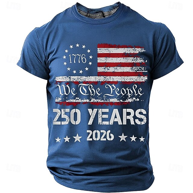 America's 250th Anniversary Men's American US Flag 1776 T Shirt Short Sleeve T shirt 3D Print Crew Neck Shirt Daily Military