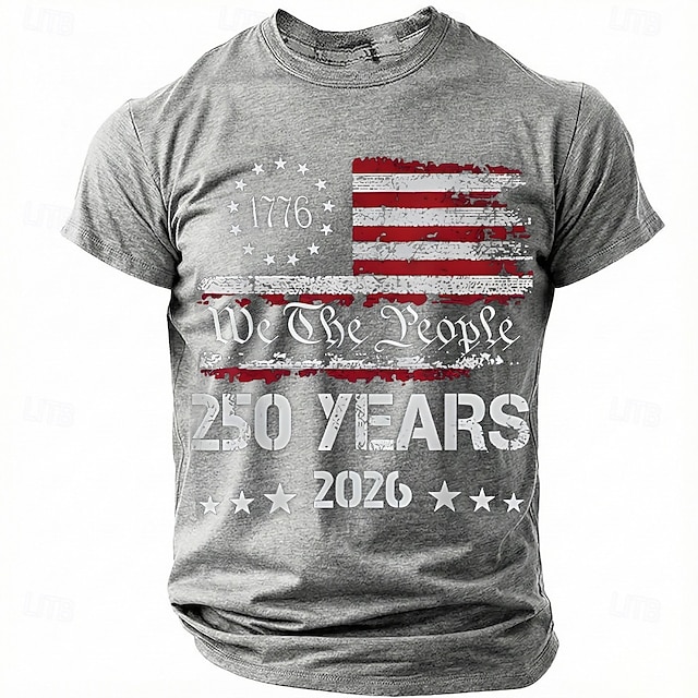 America's 250th Anniversary Men's American US Flag 1776 T Shirt Short Sleeve T shirt 3D Print Crew Neck Shirt Daily Military