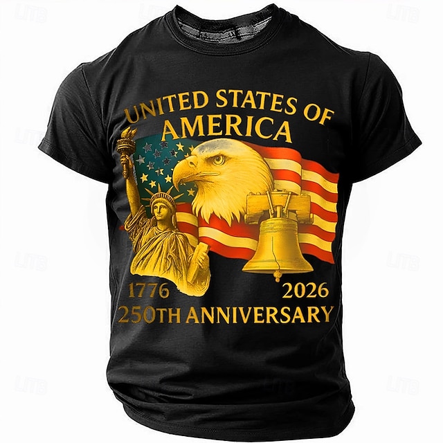 America's 250th Anniversary Men's American US Flag 1776 T Shirt Short Sleeve T shirt 3D Print Crew Neck Shirt Daily Military