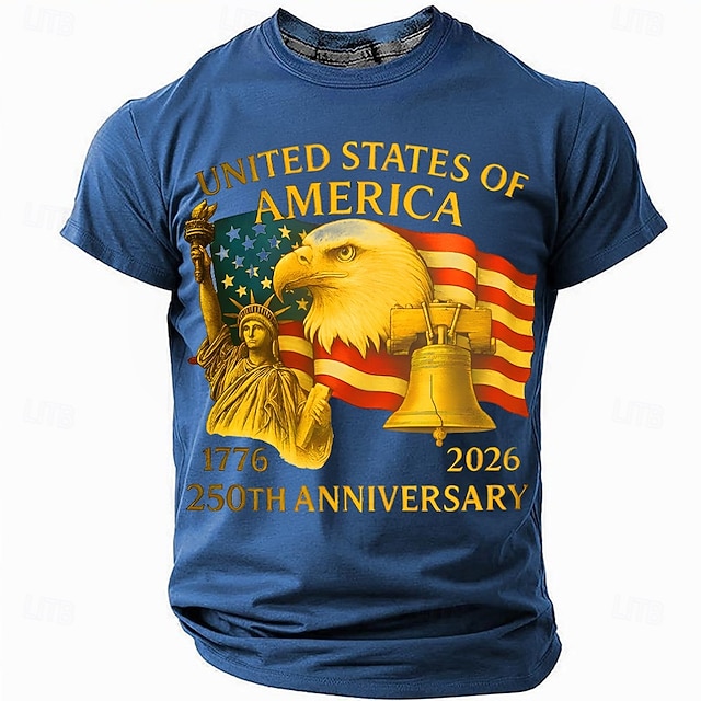 America's 250th Anniversary Men's American US Flag 1776 T Shirt Short Sleeve T shirt 3D Print Crew Neck Shirt Daily Military