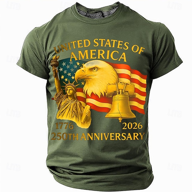 America's 250th Anniversary Men's American US Flag 1776 T Shirt Short Sleeve T shirt 3D Print Crew Neck Shirt Daily Military