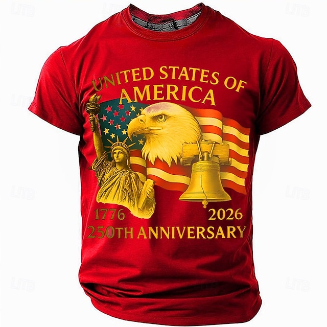 America's 250th Anniversary Men's American US Flag 1776 T Shirt Short Sleeve T shirt 3D Print Crew Neck Shirt Daily Military