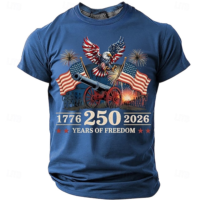 America's 250th Anniversary Men's American US Flag 1776 T Shirt Short Sleeve T shirt 3D Print Crew Neck Shirt Daily Military