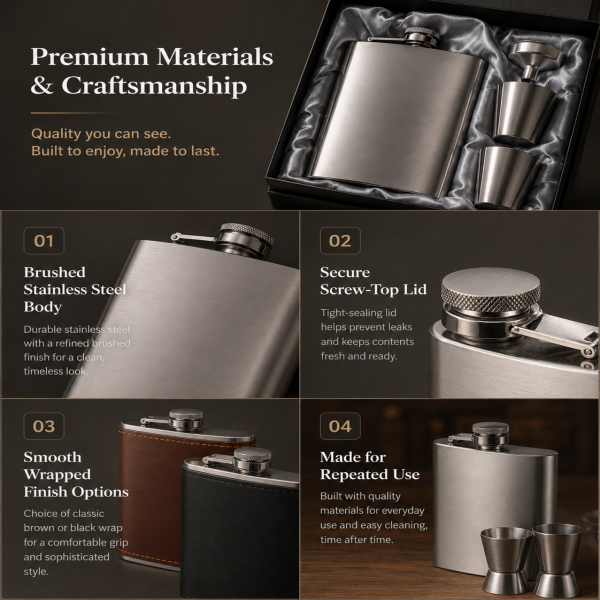 Stainless Steel Hip Flask Gift Set 