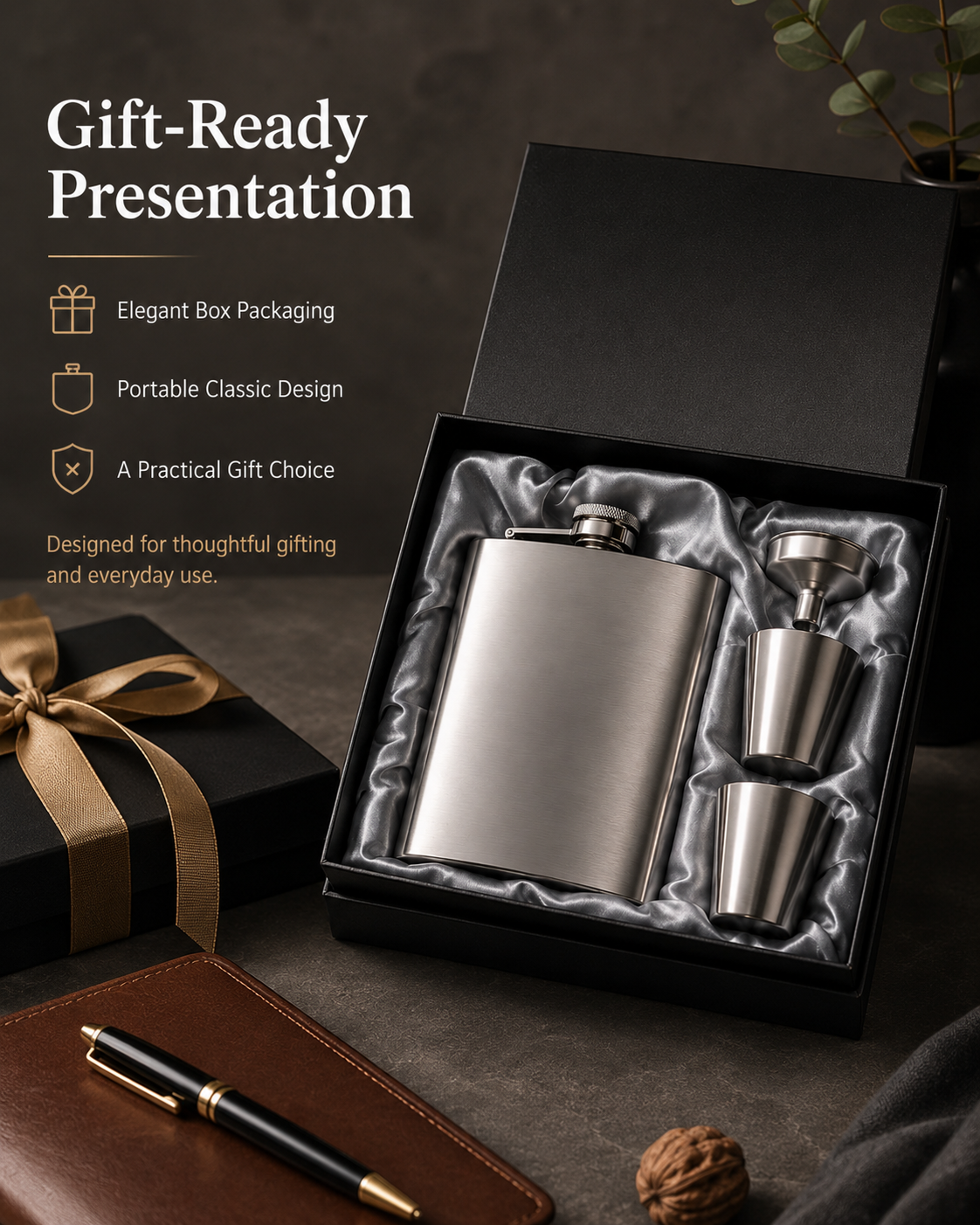 Stainless Steel Hip Flask Gift Set 