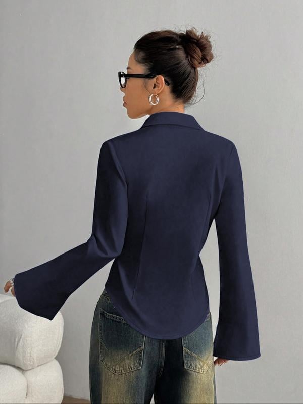 Women's Slim-Fit Button-Down Long-Sleeved Casual Shirt, Suitable for Daily Commuting