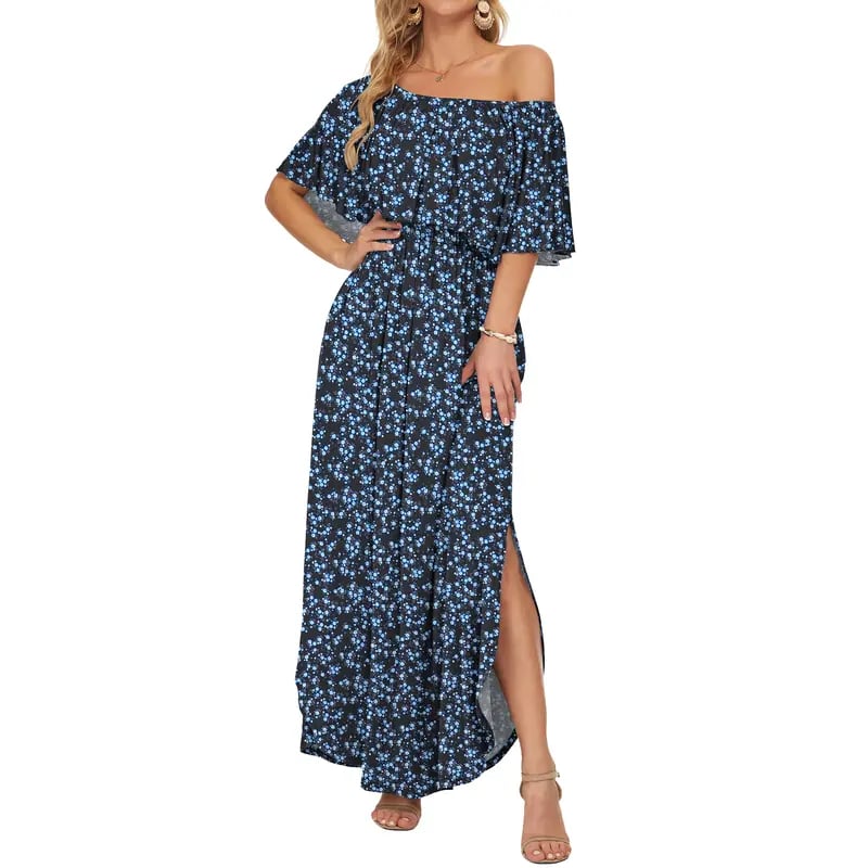 🔥LAST day 49% OFF🔥Women's Off The Shoulder Dress Wedding Guest Dress Summer Casual Long Ruffle Party Side Split Beach Maxi Dresses