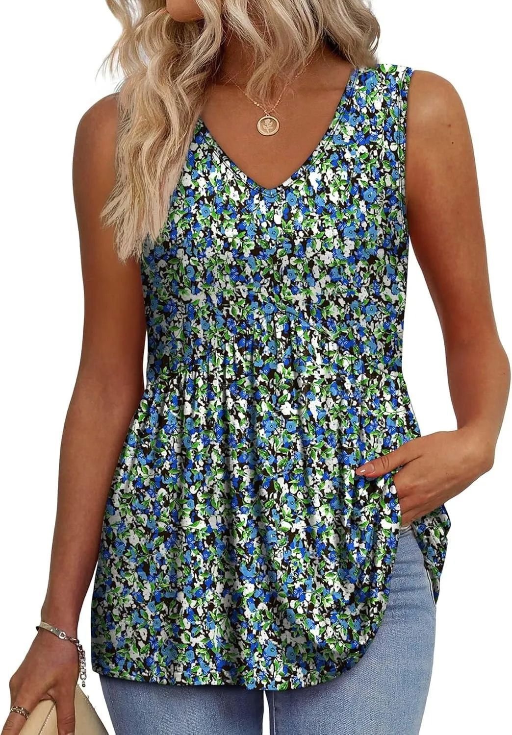 2026 Women's Flowy Peplum Tank Top – V Neck Sleeveless Stretchy Summer Top