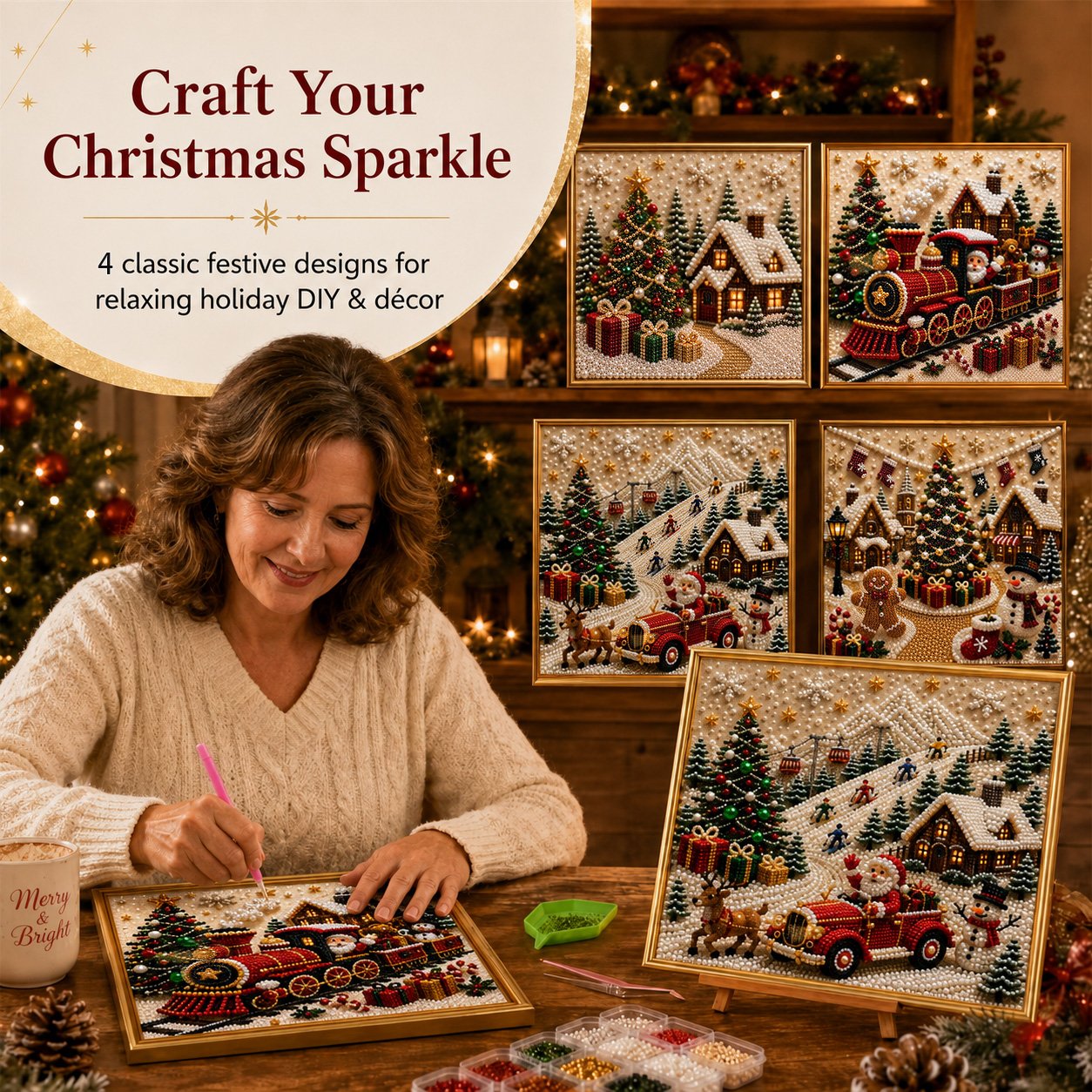 LSAT DAY 75% OFF 🎄🎅 Premium 3D Pearl Christmas Wall Art Kit | Luxury Flocked Canvas with Scratch-Resistant Non-Fading Pearl Beads DIY Holiday Decor ⛄️❄️