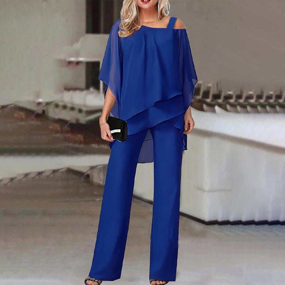 Elegant Layered Chiffon Top & Wide-Leg Pants Set