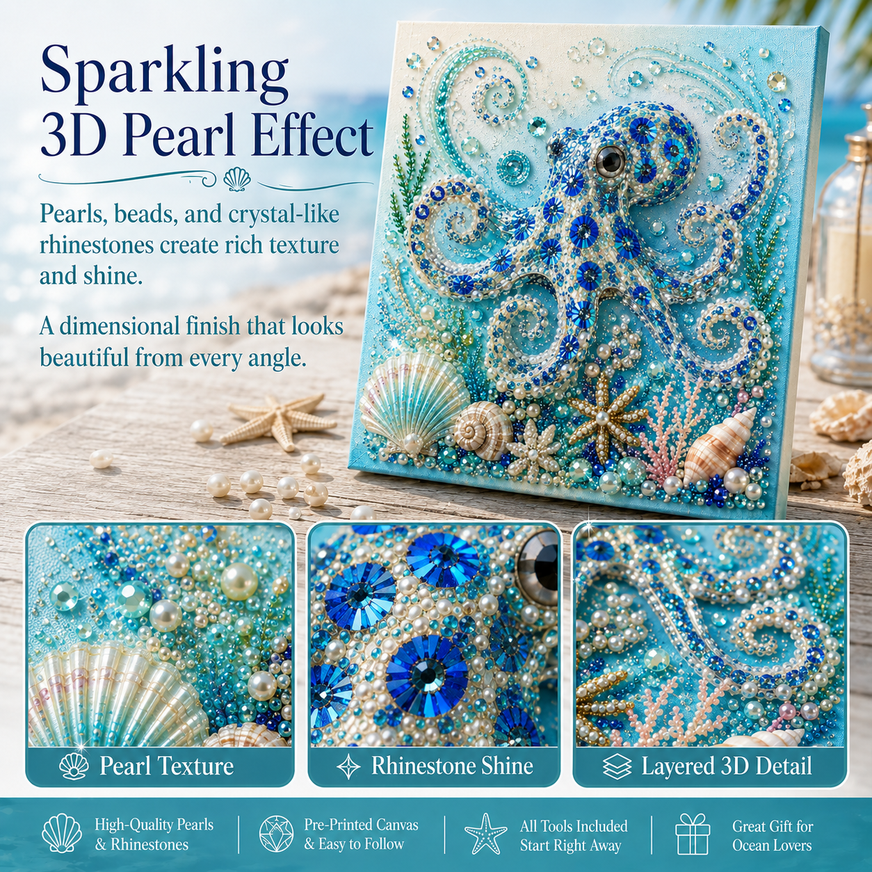 🧘Relaxing & Beginner-Friendly-🌊✨ Ocean Theme Pearl Art DIY Kit (❤Same as the Vedio)