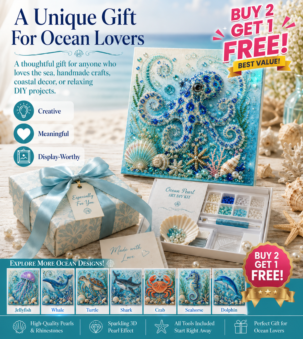 🧘Relaxing & Beginner-Friendly-🌊✨ Ocean Theme Pearl Art DIY Kit (❤Same as the Vedio)