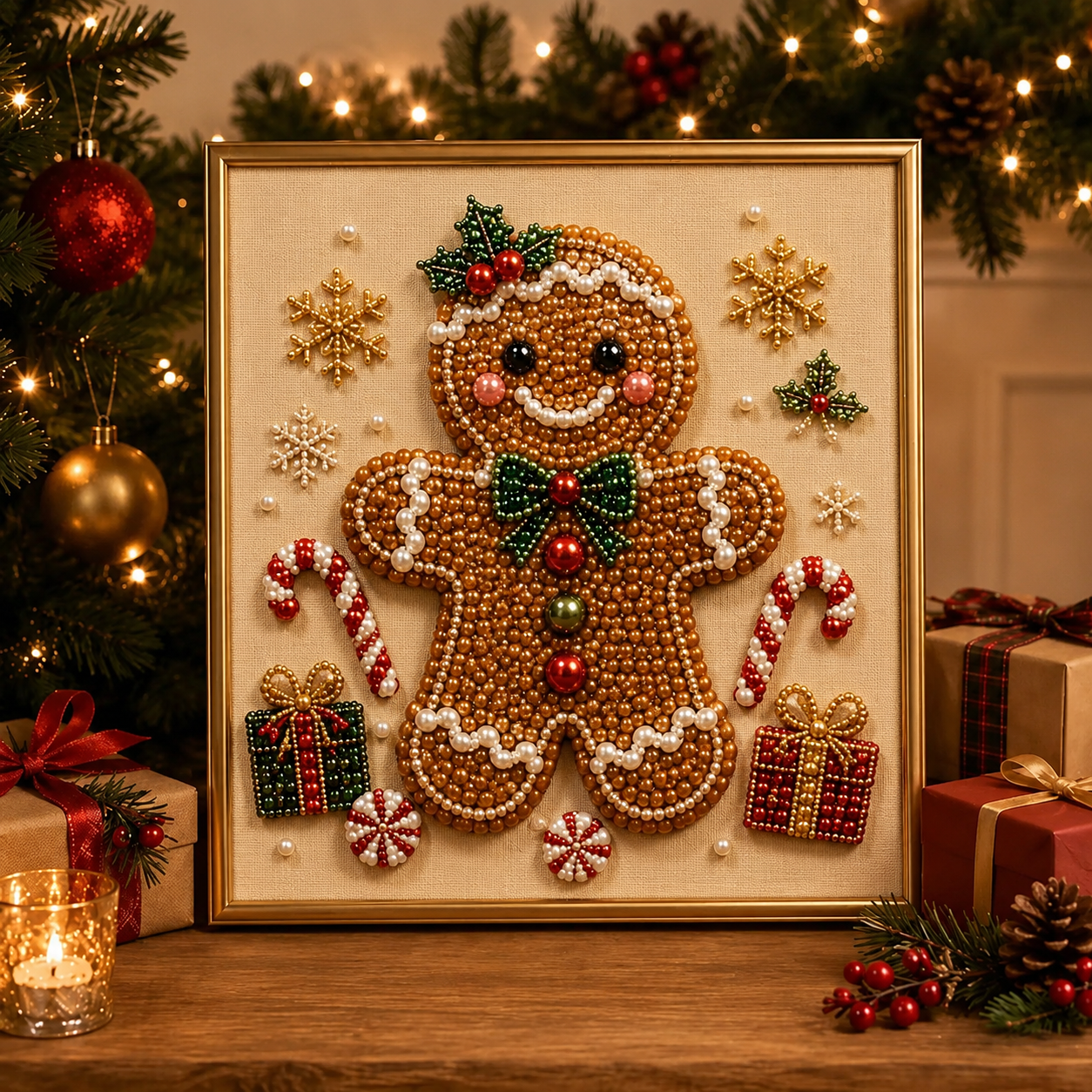 LSAT DAY 75% OFF 🎄🎅 Premium 3D Pearl Christmas Wall Art Kit | Luxury Flocked Canvas with Scratch-Resistant Non-Fading Pearl Beads DIY Holiday Decor ⛄️❄️