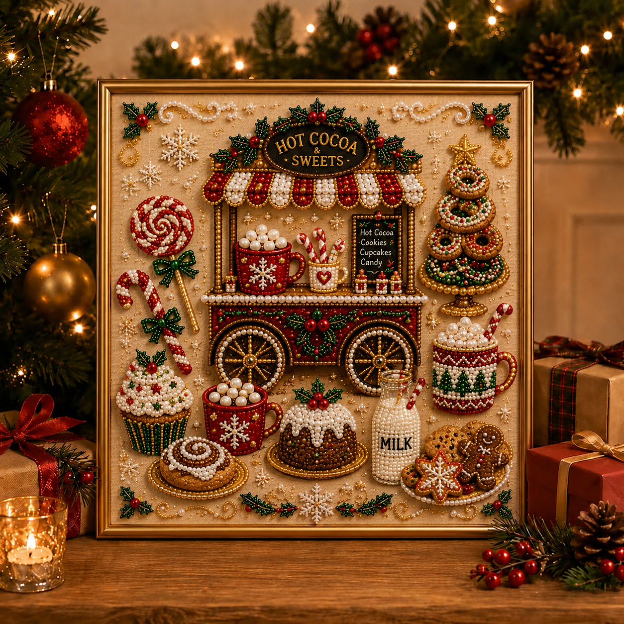 LSAT DAY 75% OFF 🎄🎅 Premium 3D Pearl Christmas Wall Art Kit | Luxury Flocked Canvas with Scratch-Resistant Non-Fading Pearl Beads DIY Holiday Decor ⛄️❄️
