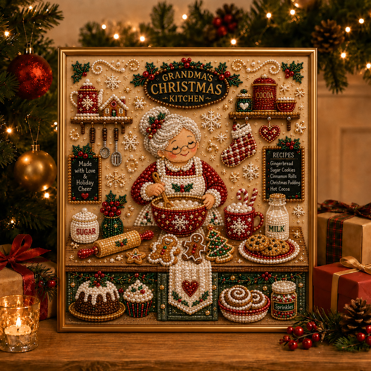 LSAT DAY 75% OFF 🎄🎅 Premium 3D Pearl Christmas Wall Art Kit | Luxury Flocked Canvas with Scratch-Resistant Non-Fading Pearl Beads DIY Holiday Decor ⛄️❄️