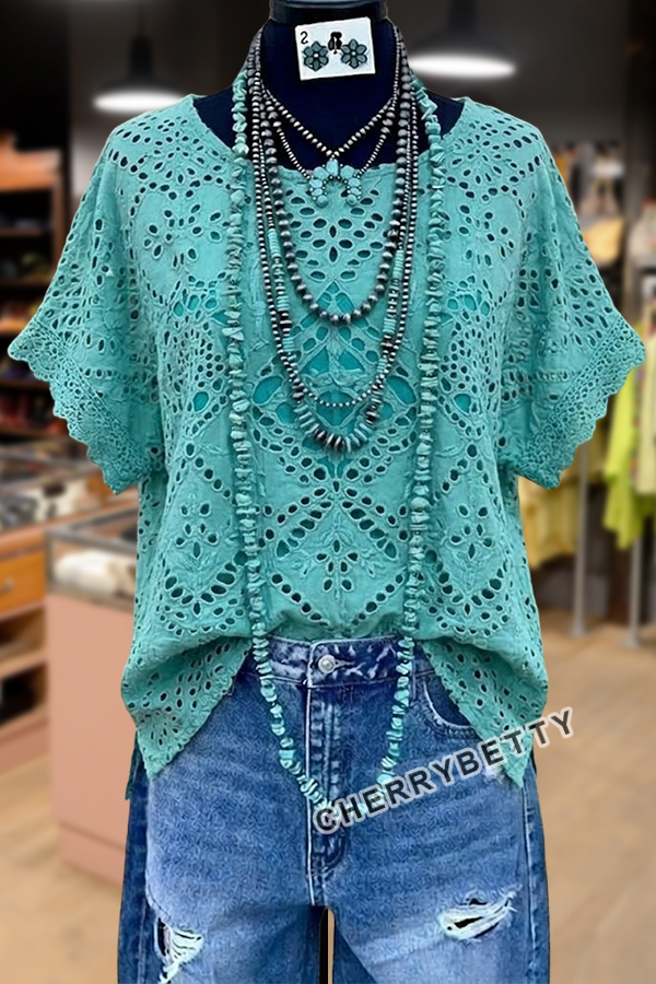 Boho Eyelet Lace Hollow Out Top