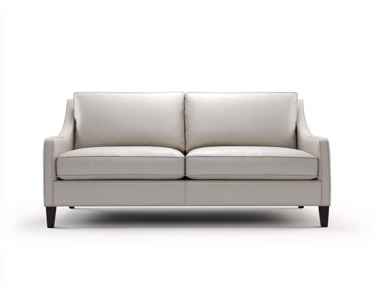 Sofa dwuosobowa - skóra-drewno - 188x90x82 cm - jasnoszary - styl nowoczesny-Visahanest