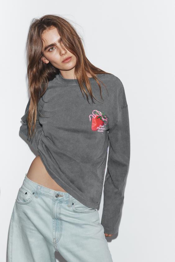WASHED T-SHIRT WITH FRONT PRINT