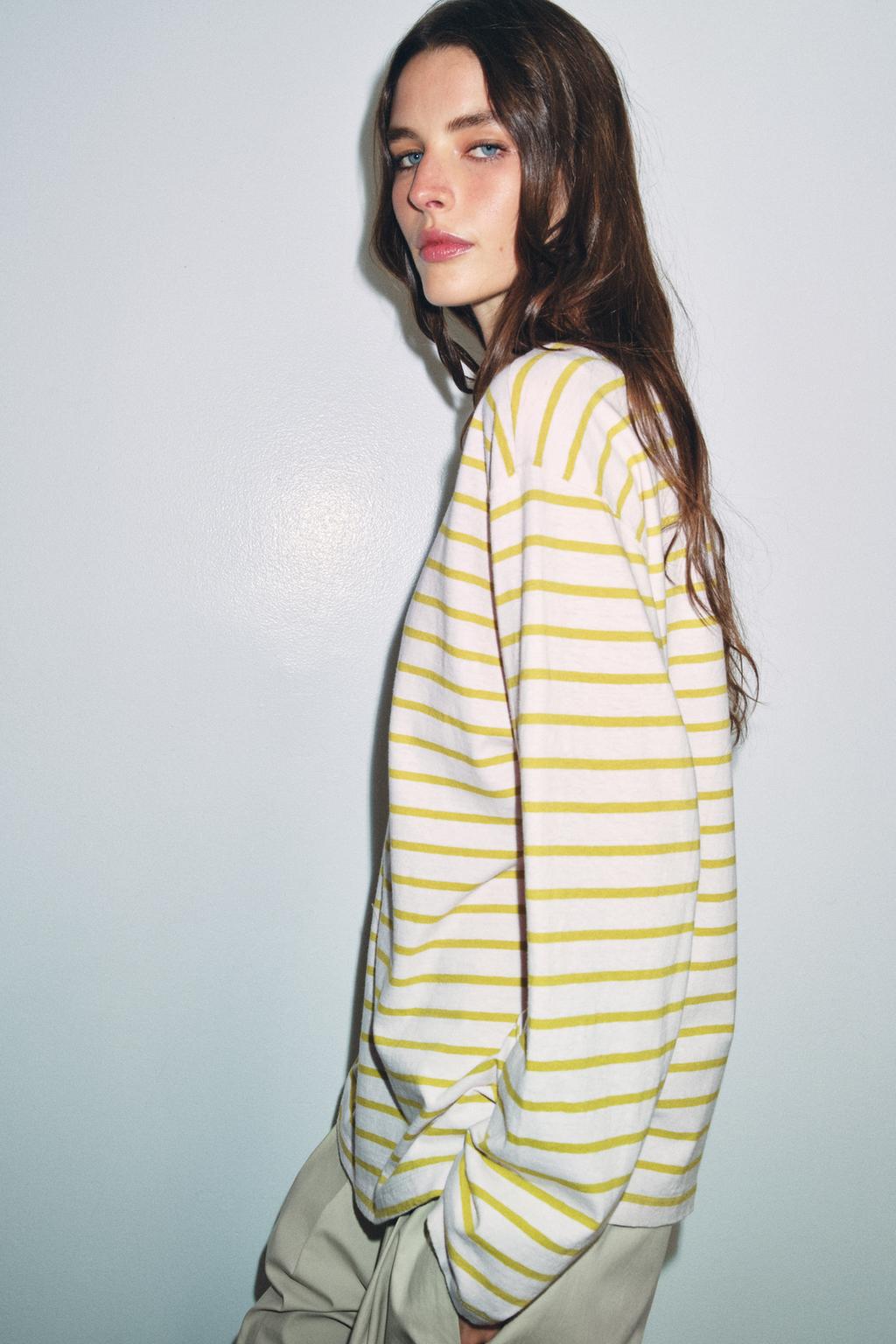 STRIPED COTTON AND LINEN T-SHIRT