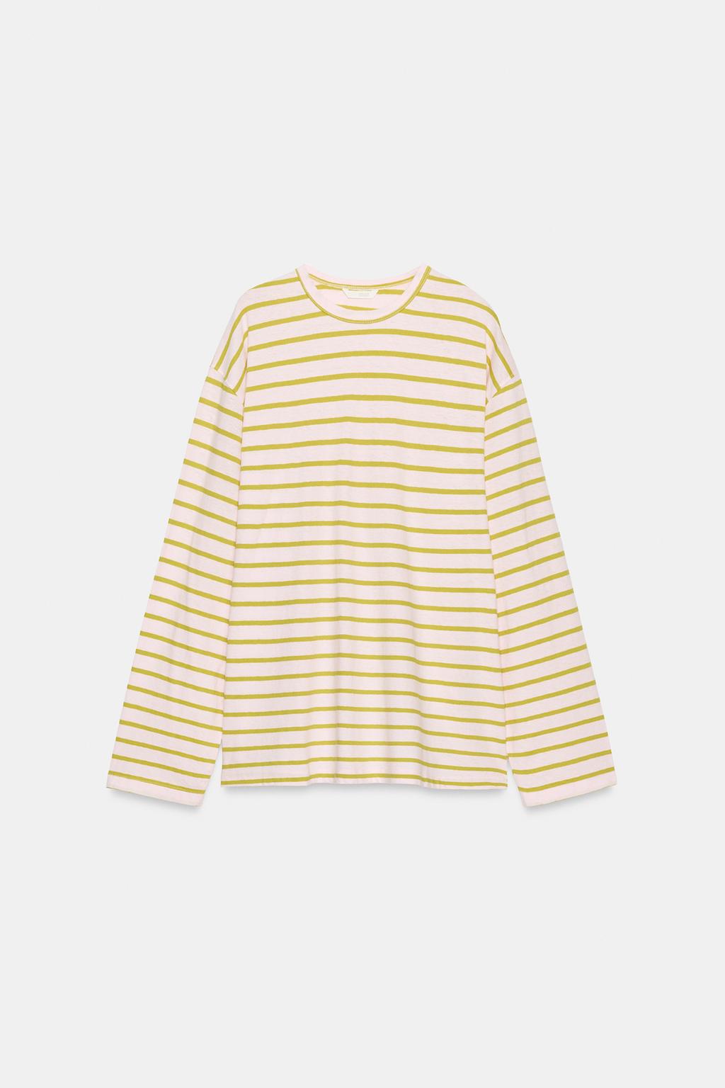 STRIPED COTTON AND LINEN T-SHIRT