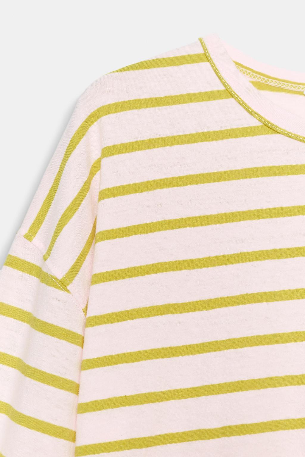 STRIPED COTTON AND LINEN T-SHIRT