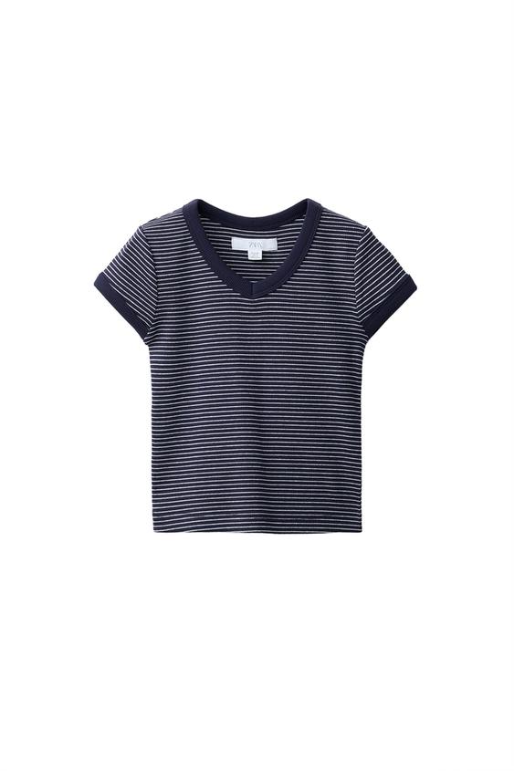 STRIPED RIBBED V-NECK T-SHIRT