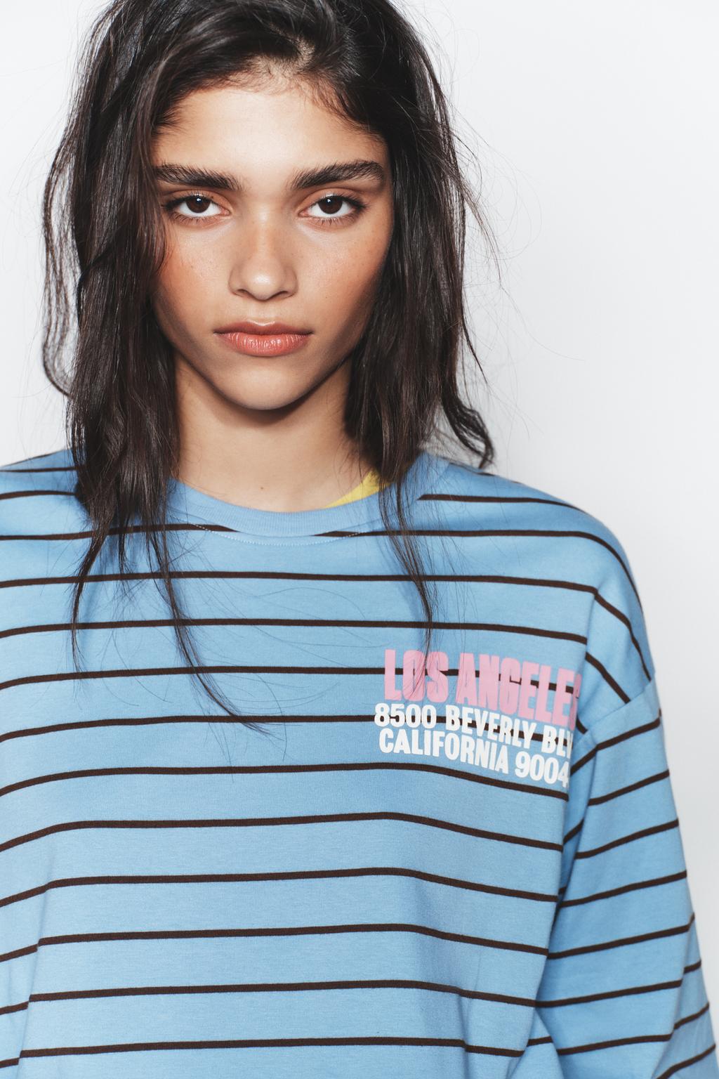 STRIPED T-SHIRT WITH SLOGAN