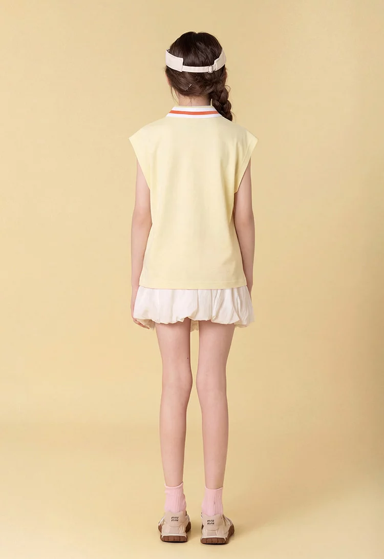  Girls' Sporty & Versatile Sleeveless Collared T-Shirt