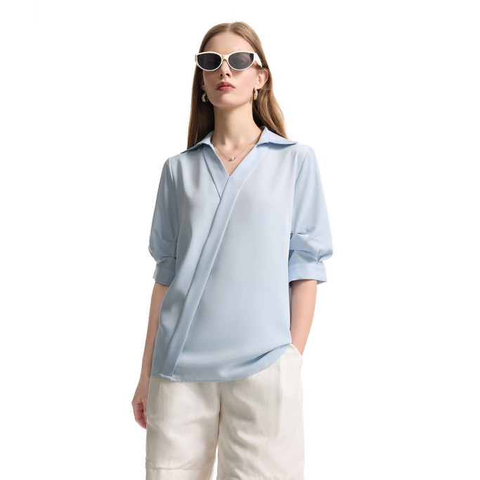 Cross-collar short-sleeved shirt