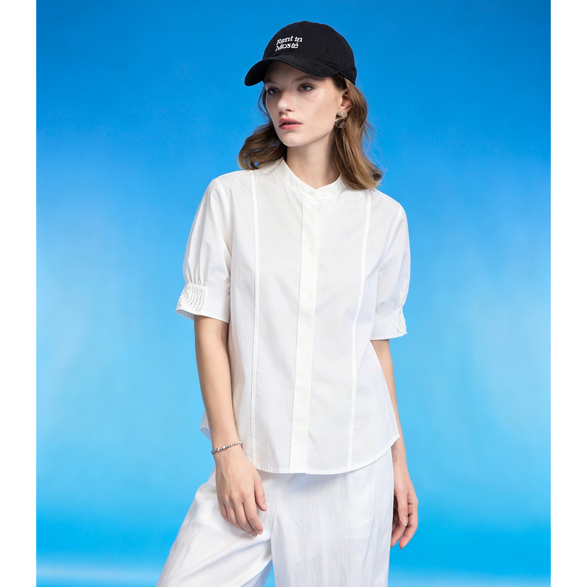 Button-front V-neck shirt