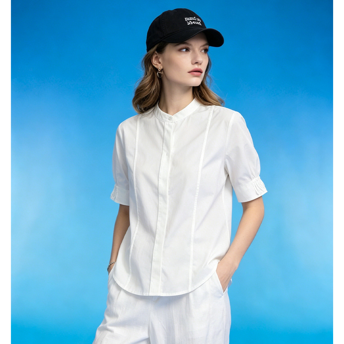 Button-front V-neck shirt