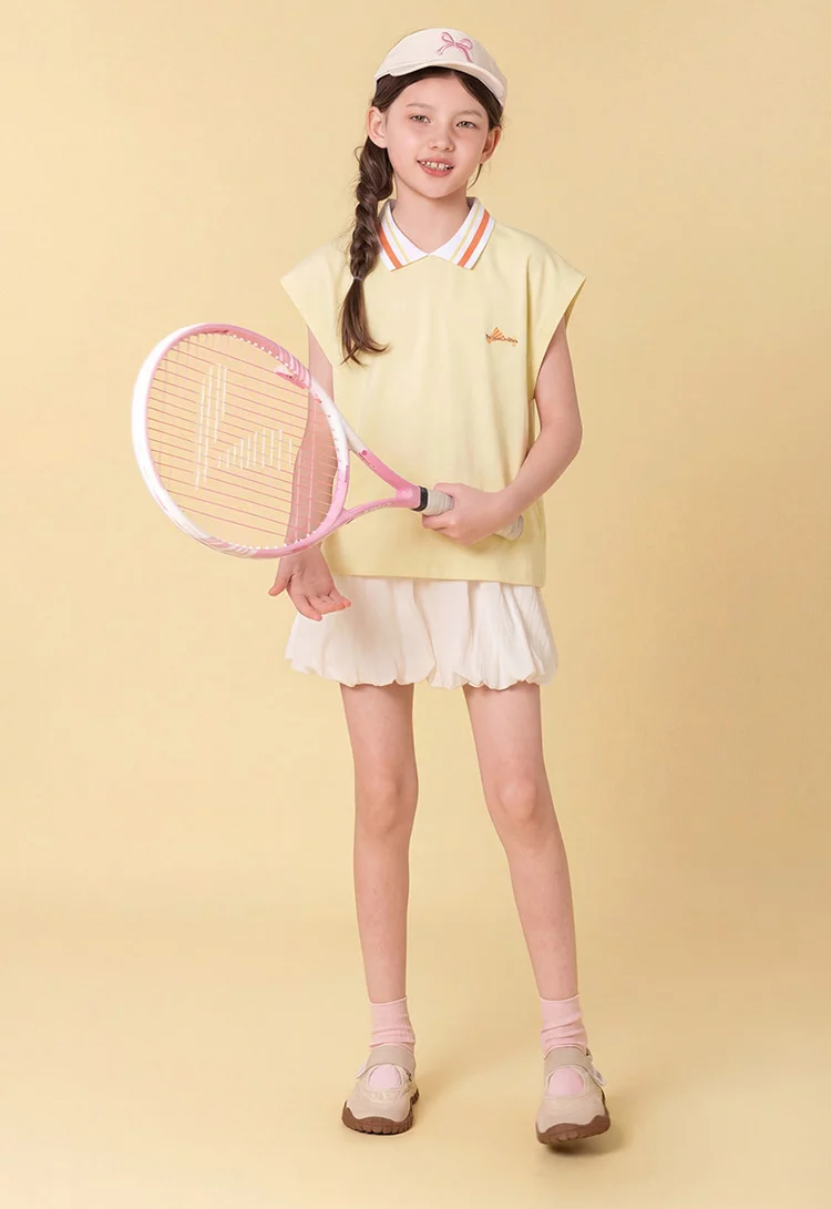  Girls' Sporty & Versatile Sleeveless Collared T-Shirt