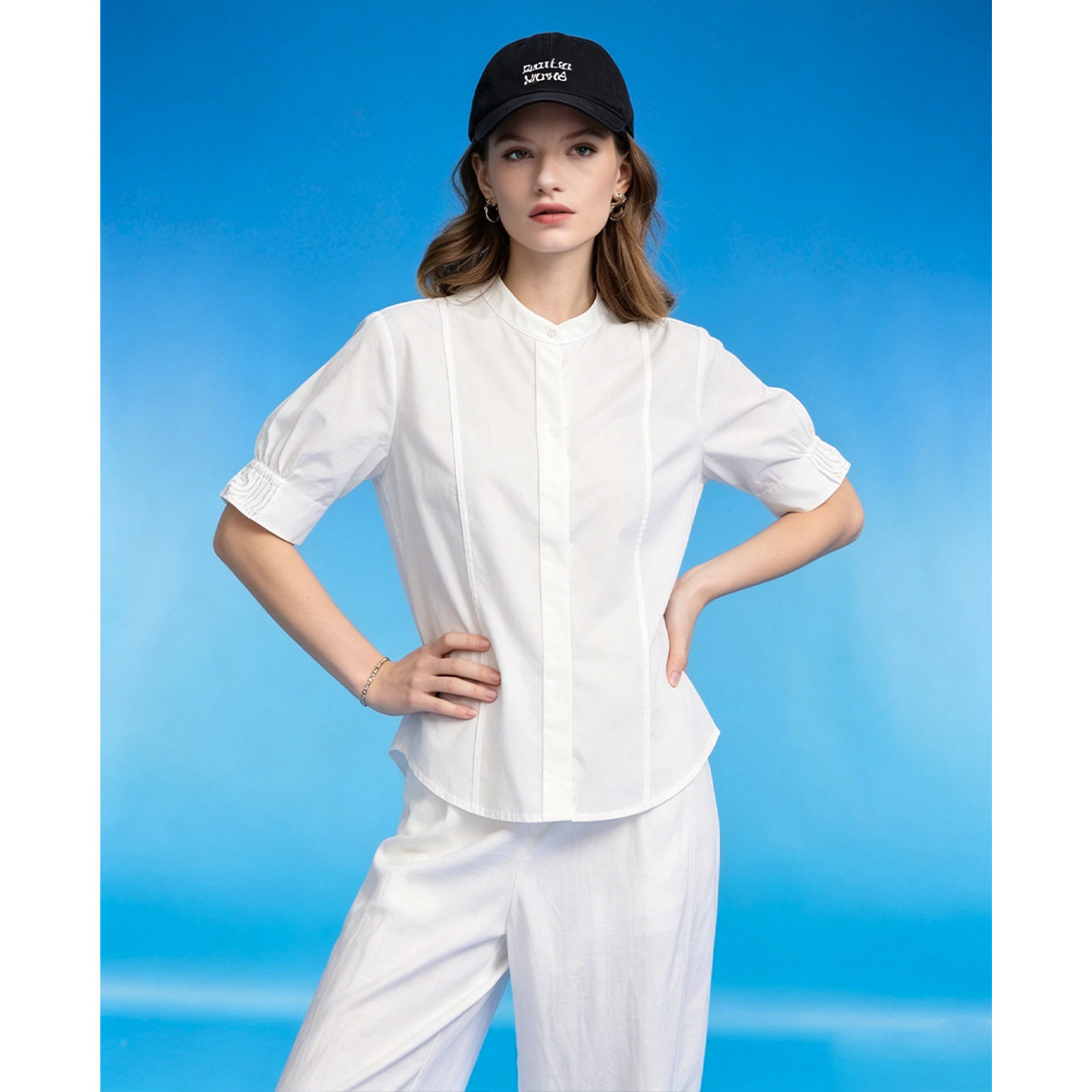 Button-front V-neck shirt