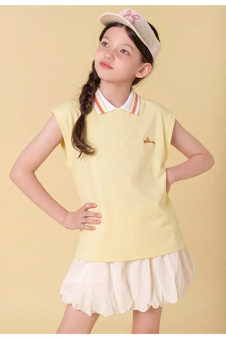  Girls' Sporty & Versatile Sleeveless Collared T-Shirt