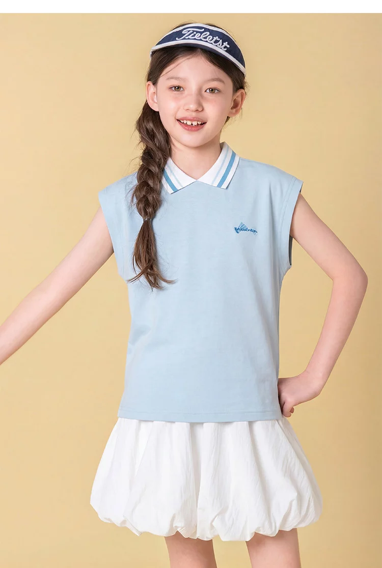  Girls' Sporty & Versatile Sleeveless Collared T-Shirt