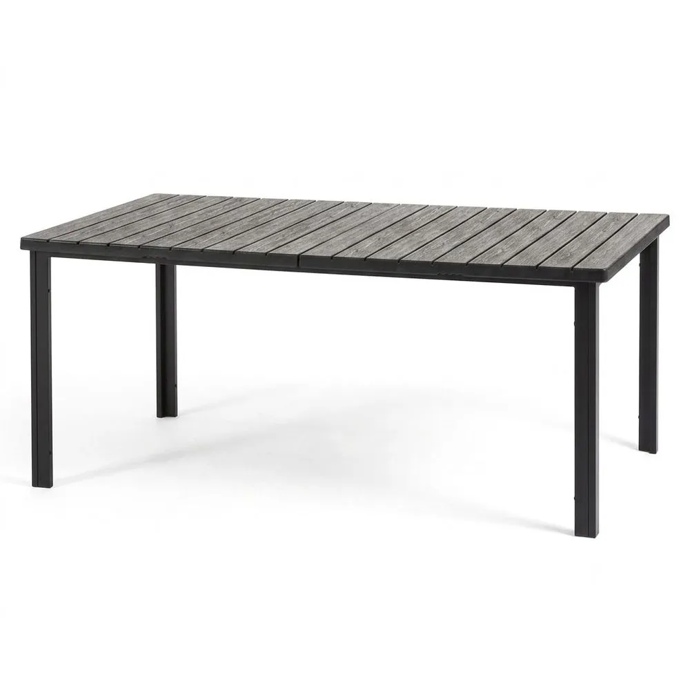 Mesa de Jardín Rectangular para Exterior, 180 x 90 cm, Acero y Paneles de Polietileno Imitación Madera