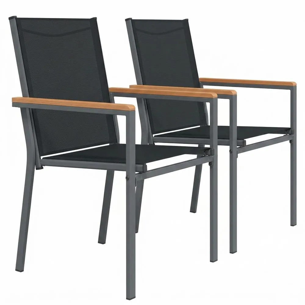 Set de 2 sillas de jardín textilene y acero negro 55x61.5x90 cm