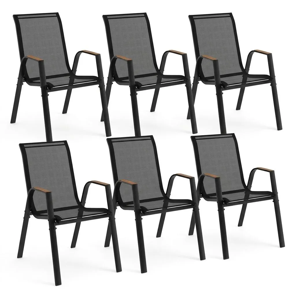 Juego de 6 sillas de jardín de metal y textileno apilables