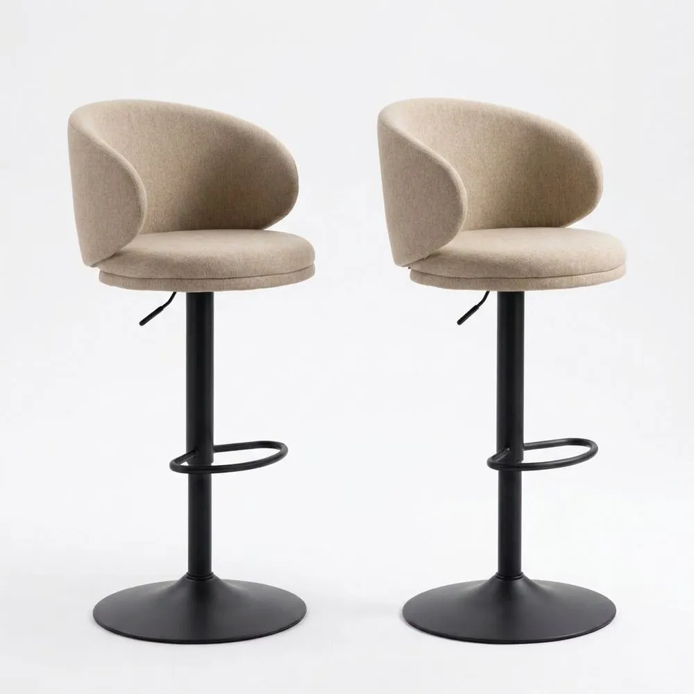 Juego de 2 taburetes ajustables de cocina modernos con respaldo, taburetes altos tapizados y cómodos con base de metal para el hogar, color caqui