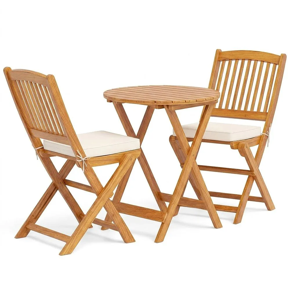 Set de Bistró de Madera de Acacia con Cojines Desmontables para Exterior