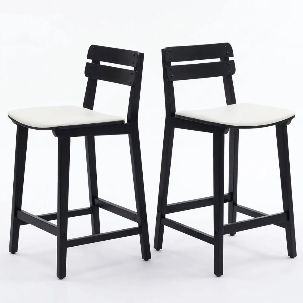 Juego de 2 Taburetes Altos de Cocina con Patas de Madera Duraderas, Sillas Retro con Cojín Suave, Taburete para Isla de Cocina/Restaurante, Negro