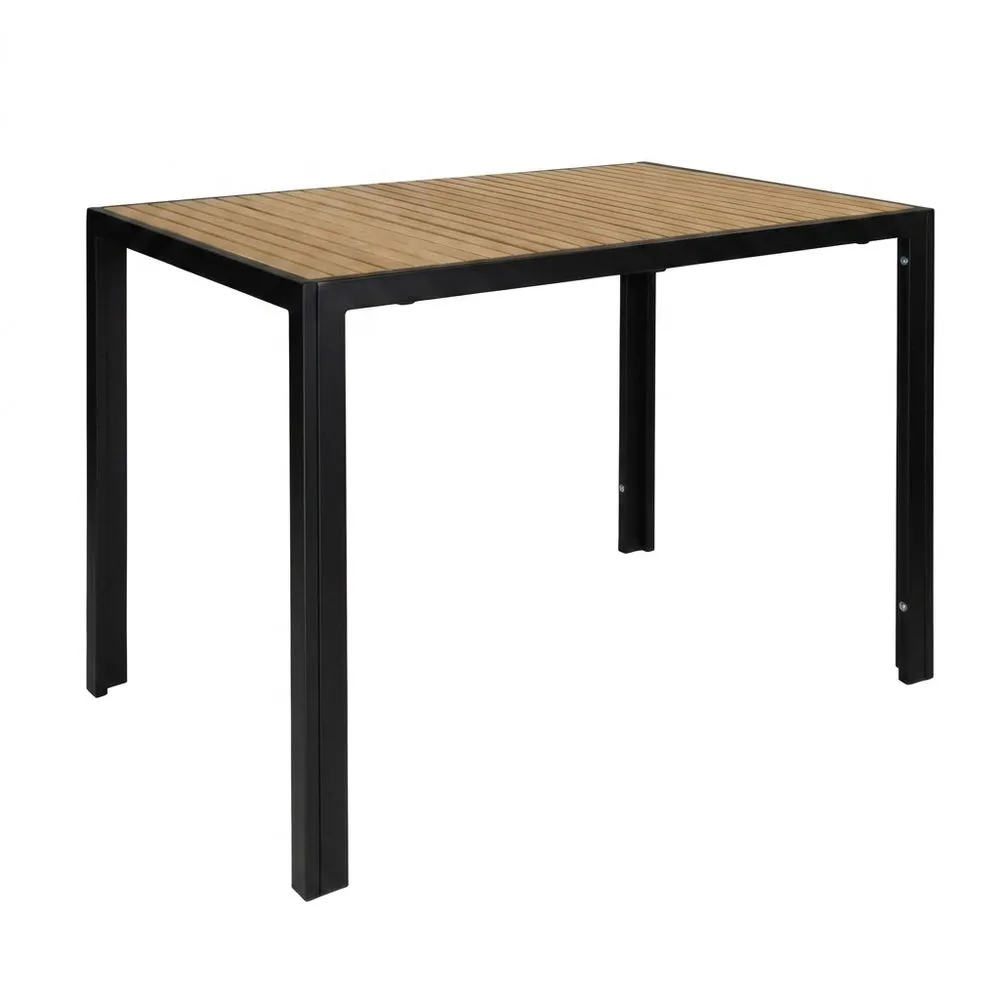 Mesa de Exterior para Terraza 120 x 70 cm Madera de Fresno y Acero – Mesa Moderna para Jardín, Elegante y Resistente – Mesa para Patio, Balcón, Comedor, Jardín