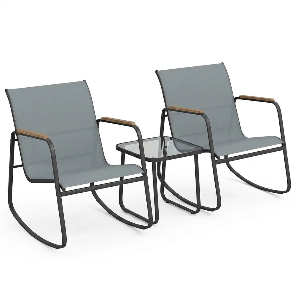 Juego de Muebles de Jardín con Sillas Mecedoras y Mesa