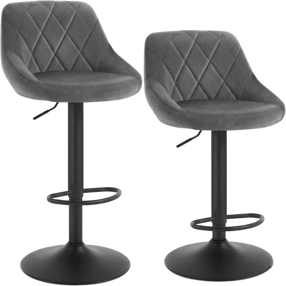 Taburete de Bar Ajustable con Respaldo de Terciopelo Gris Oscuro