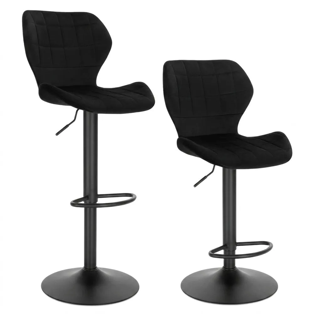 Taburetes de Bar Giratorios Ajustables con Respaldo, Altura 60-82 cm, Terciopelo Negro, Juego de 2