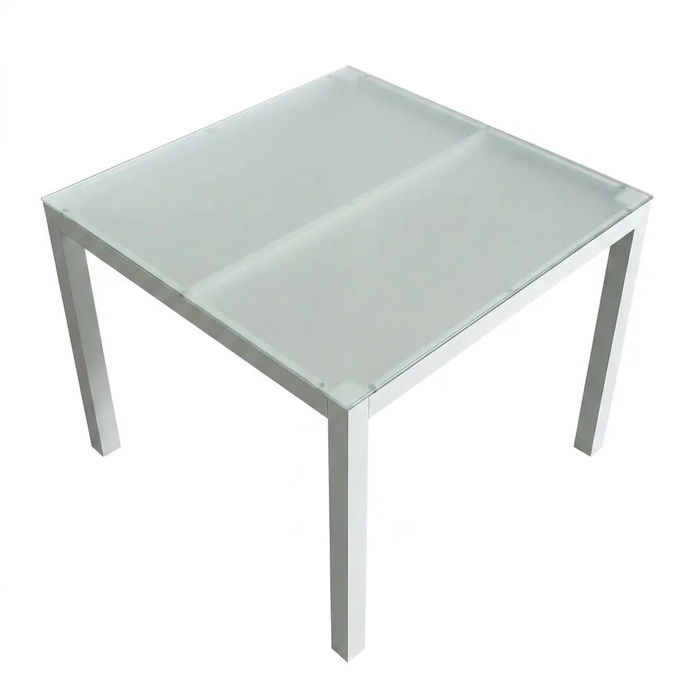 Mesa de comedor exterior rectangular de aluminio y vidrio templado para 4 personas, dimensiones 90 x 90 x 74 cm (blanco)
