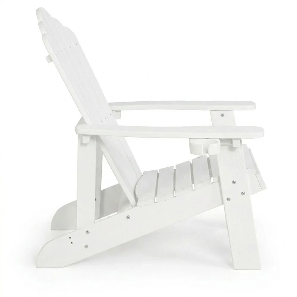 Silla Adirondack con Porta Vasos, Resistente al Clima, Aspecto Madera Realista, Fácil de Montar para Exterior