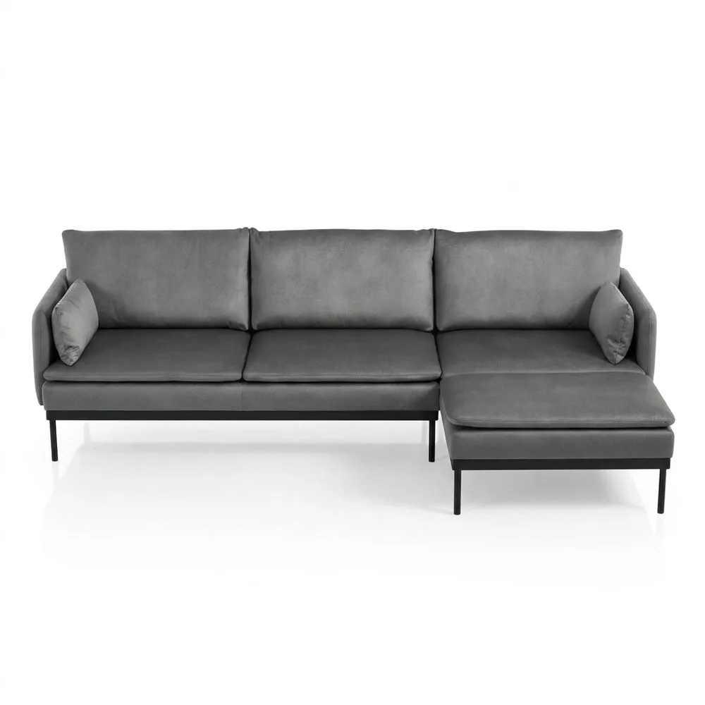 Sofá esquinero de 2 plazas con chaise longue flexible, color antracita, fácil de montar