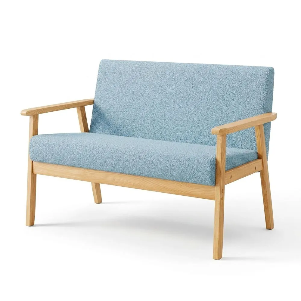 Sofá de 2 plazas con estructura de madera, estilo escandinavo moderno, terciopelo suave, para salón, dormitorio u oficina, 107 x 60 x 77 cm, azul claro