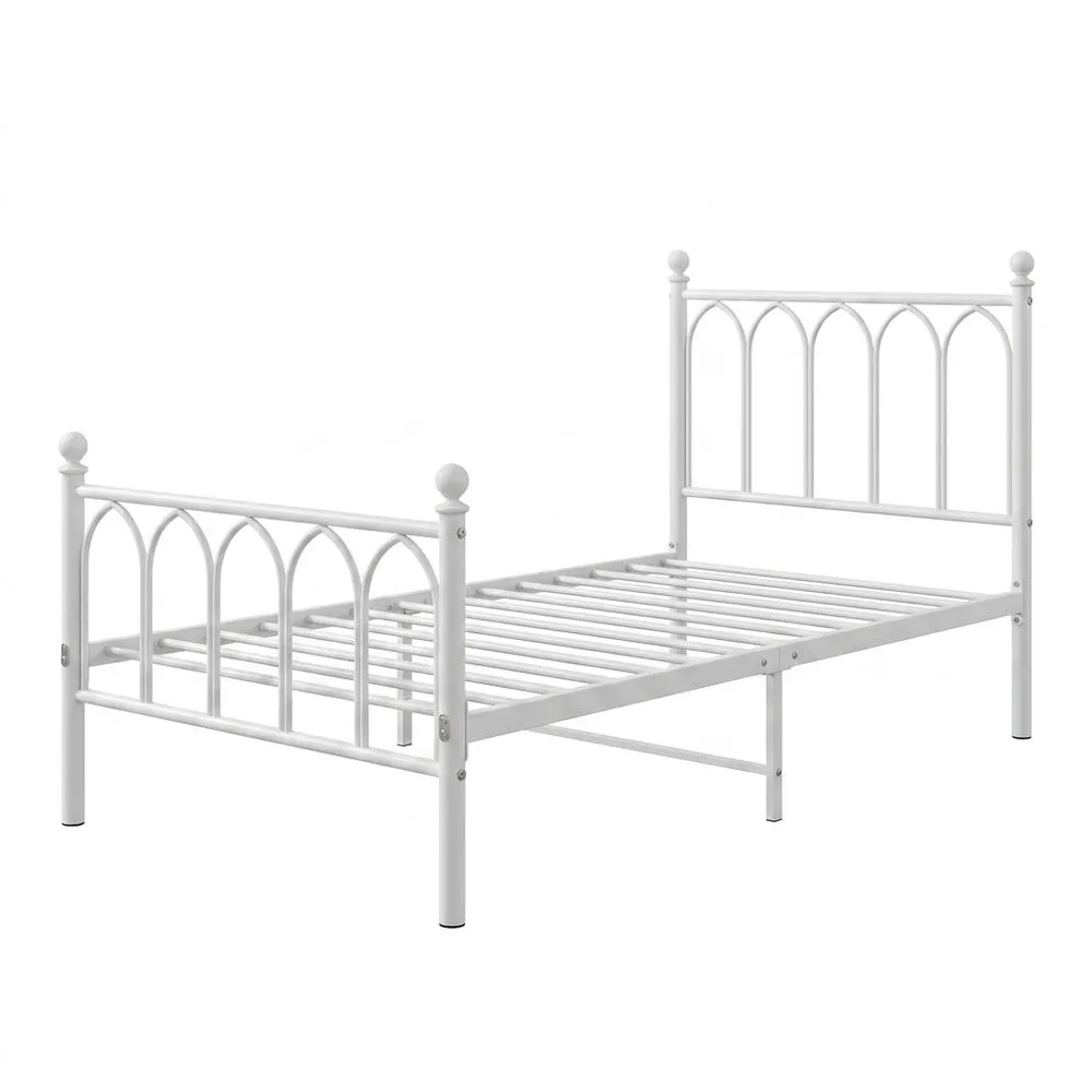Cama Individual de Metal 3x7ft con Cabecero y Pies - Base Robusta - Soporte de Listones Metálicos - Blanco